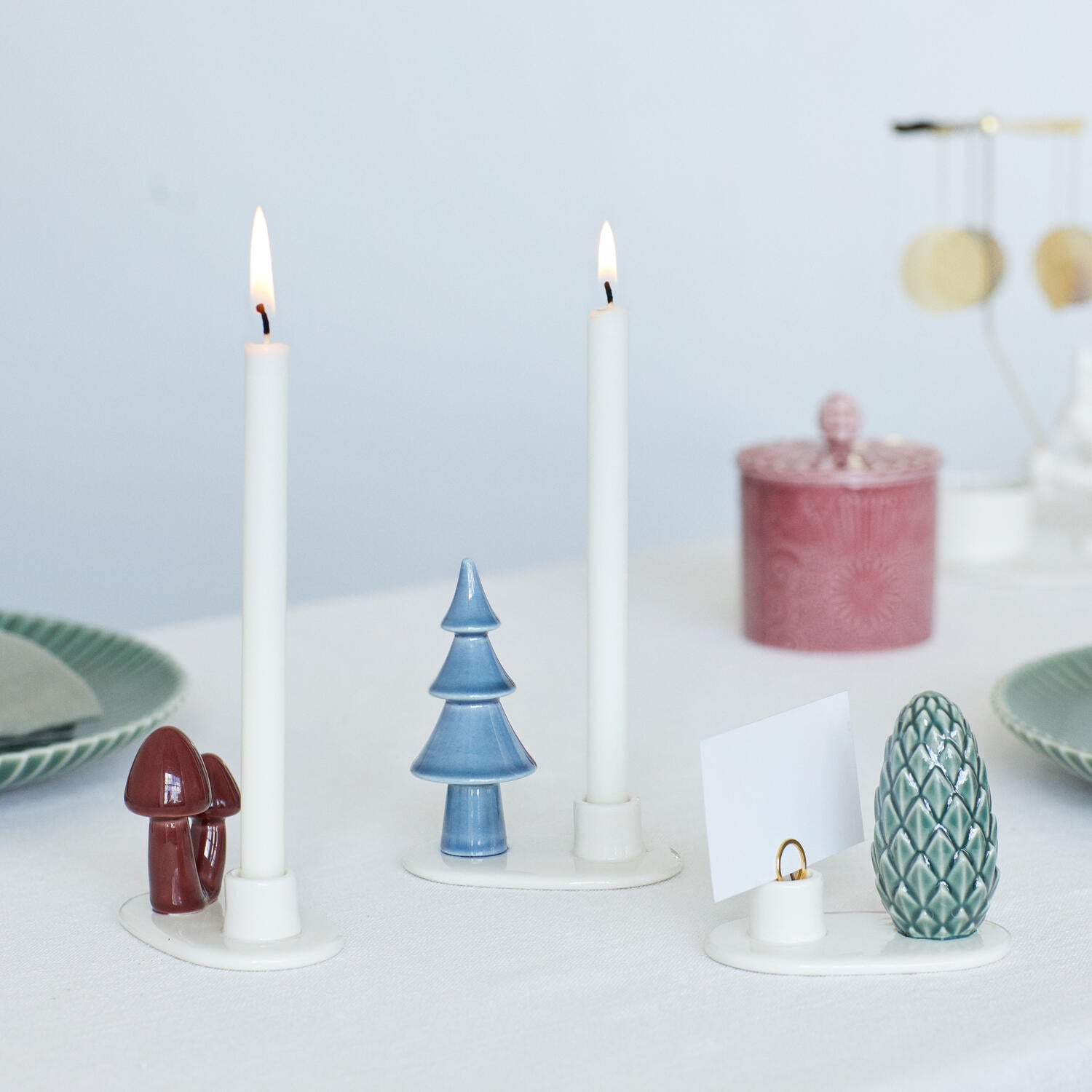 Winter stories flock mushroom lysestage - blå/grøn/merlot